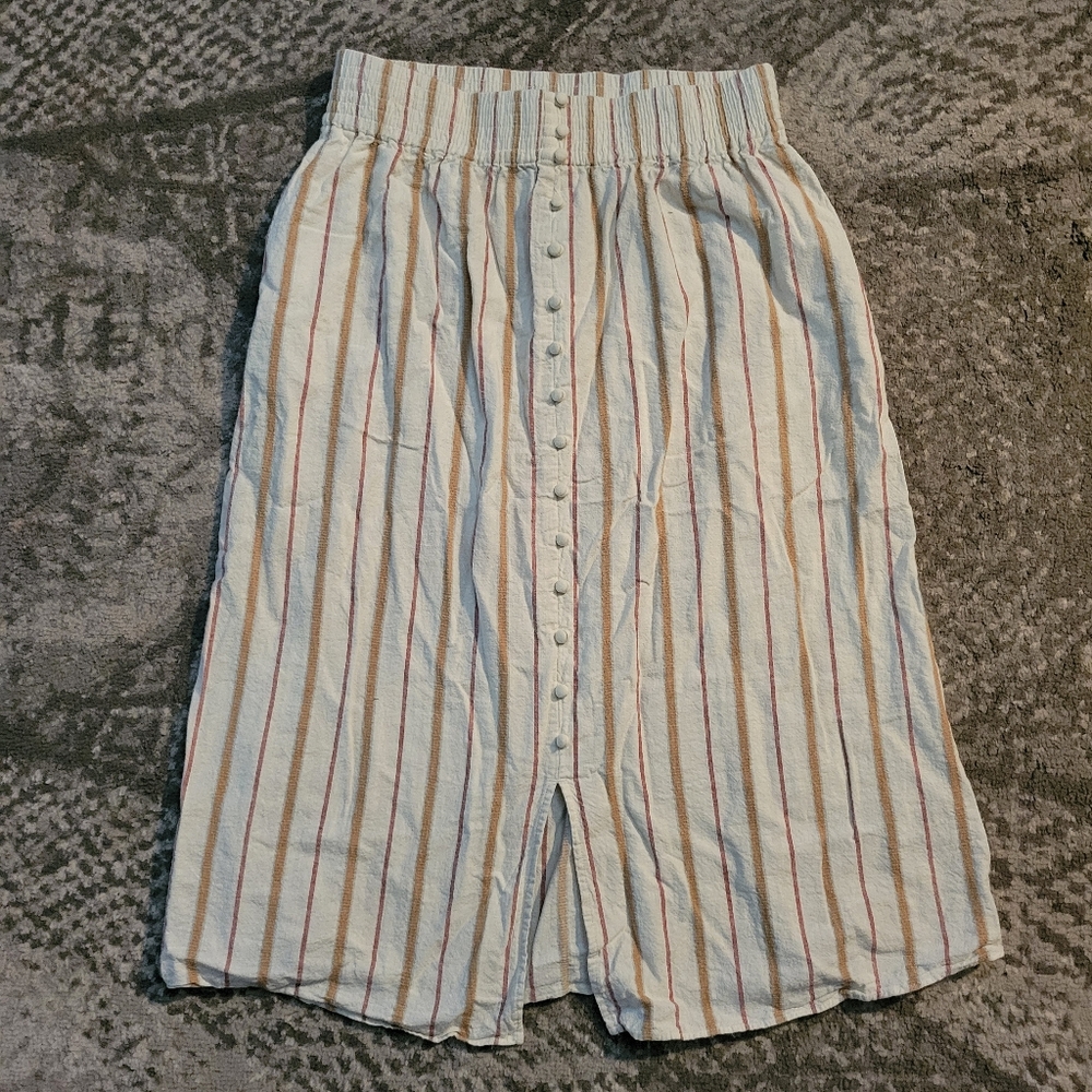 Madewell Linen-Cotton Smocked-Waist Button-Front Midi Skirt Size Medium - Picture 5 of 11
